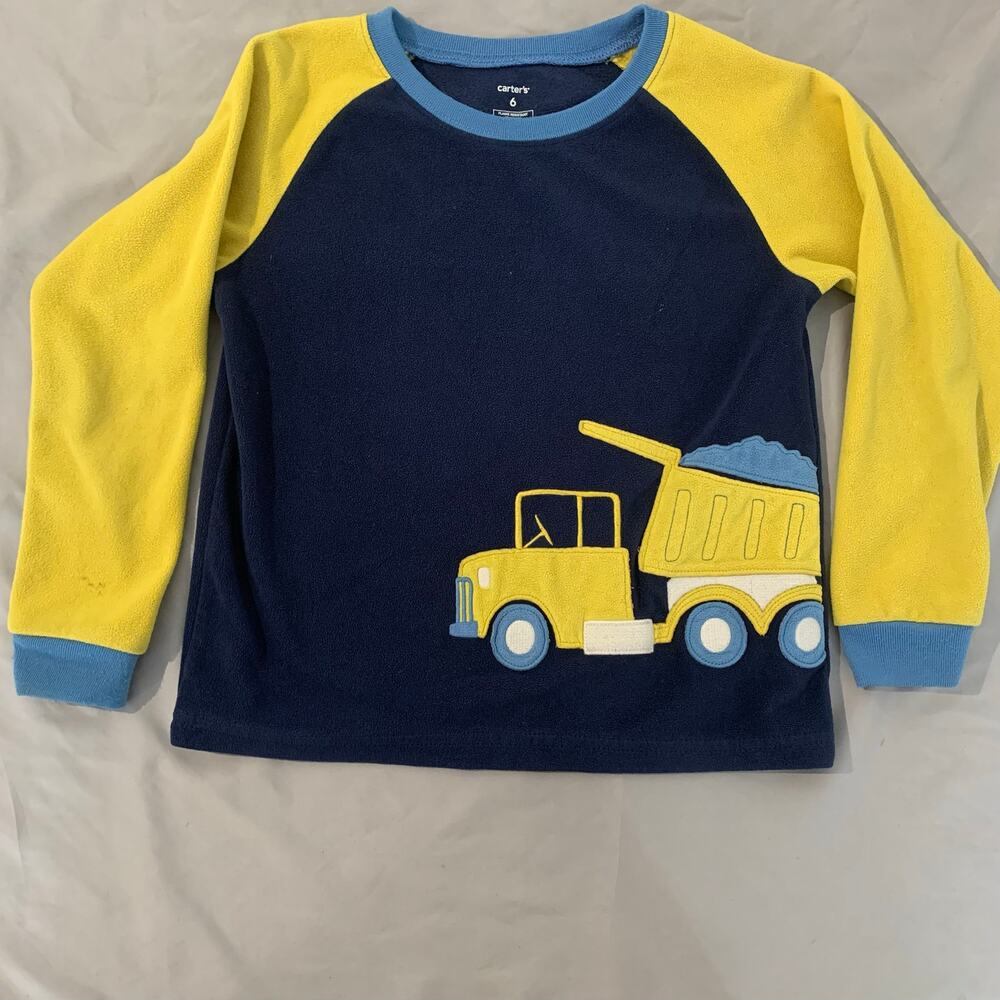 Carter’s Boys Size 6 Navy & Yellow Dump Truck Fleece Raglan Shirt